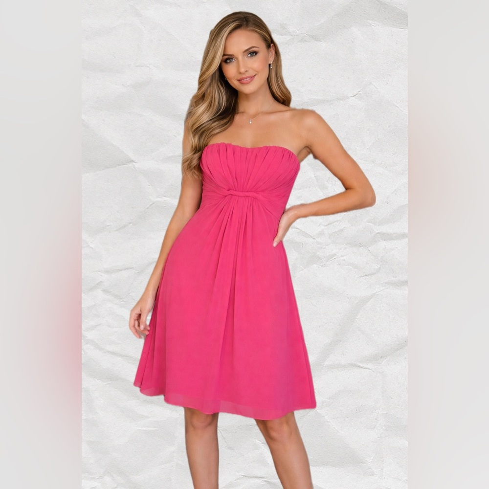 Mori Lee Hot Pink Strapless Chiffon Prom Formal Dress 11/12 Madeline Gardner EUC